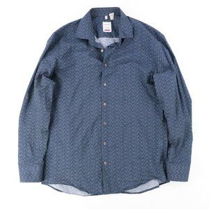 HAUPT Shirt Mens Sz. L Casual Navy Geo Shape Button Down Long Sleeve 41/42 16.5